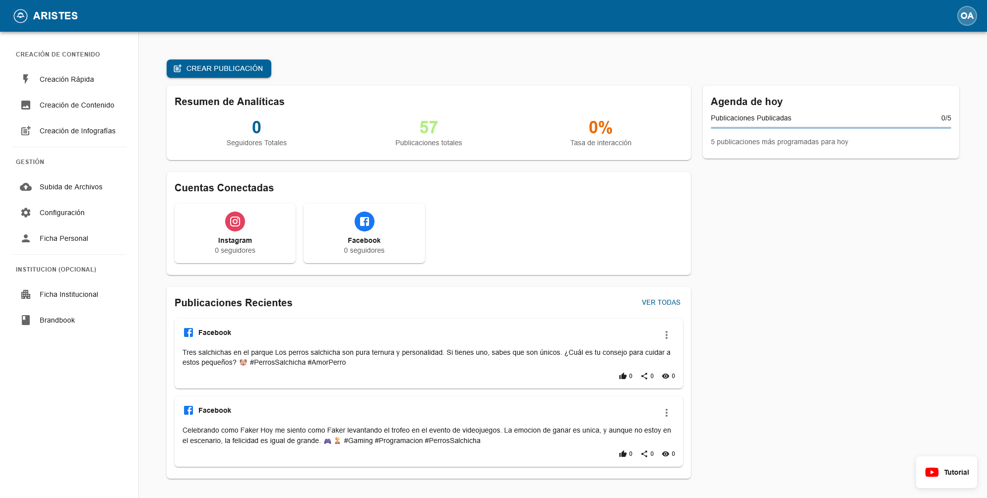 Dashboard de Aristes - Creación de contenido con IA